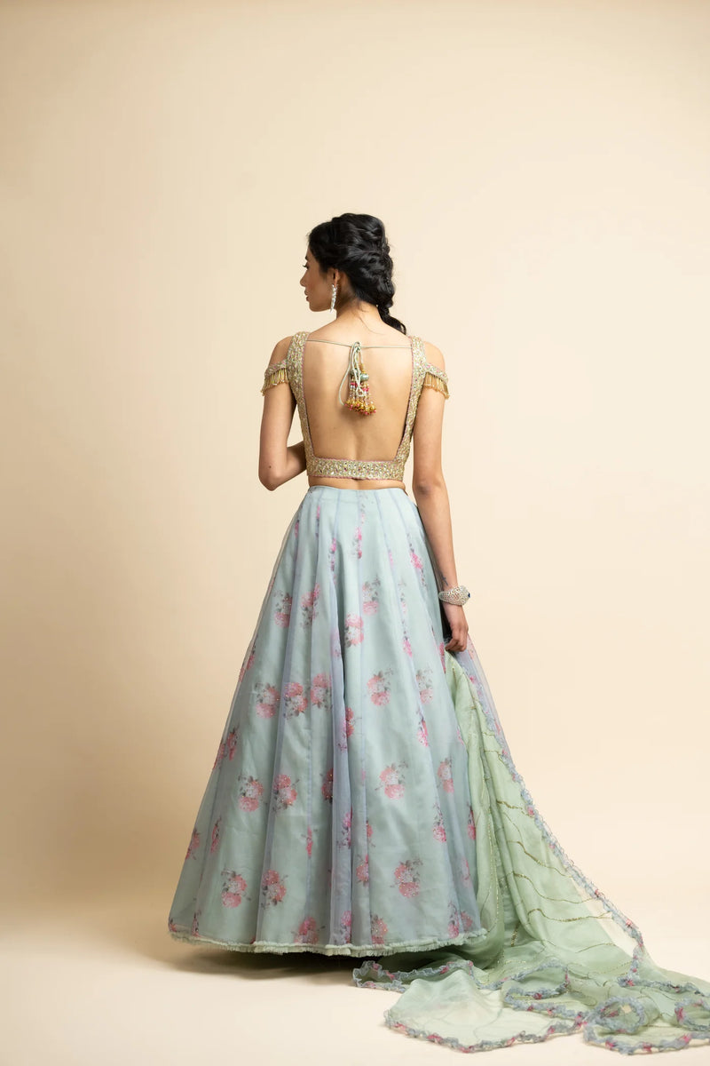 JADE GREEN ORGANZA LEHENGA SET