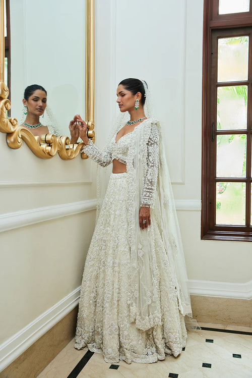 Off White Net Lehenga Choli Set