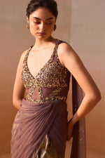 CHOCOLATE BROWN DRAPED SAREE