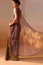 CHOCOLATE BROWN DRAPED SAREE