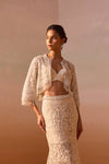 IVORY TRAIL SKIRT WITH PLEATED CROPTOP AND VEIL