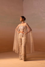 NUDE PALAZO SET WITH CORSET AND VEIL