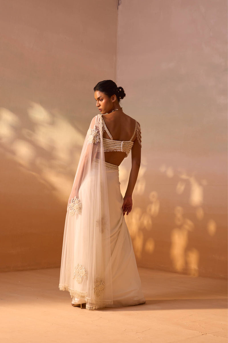 IVORY PEARL WORKED DRAPED SAREE