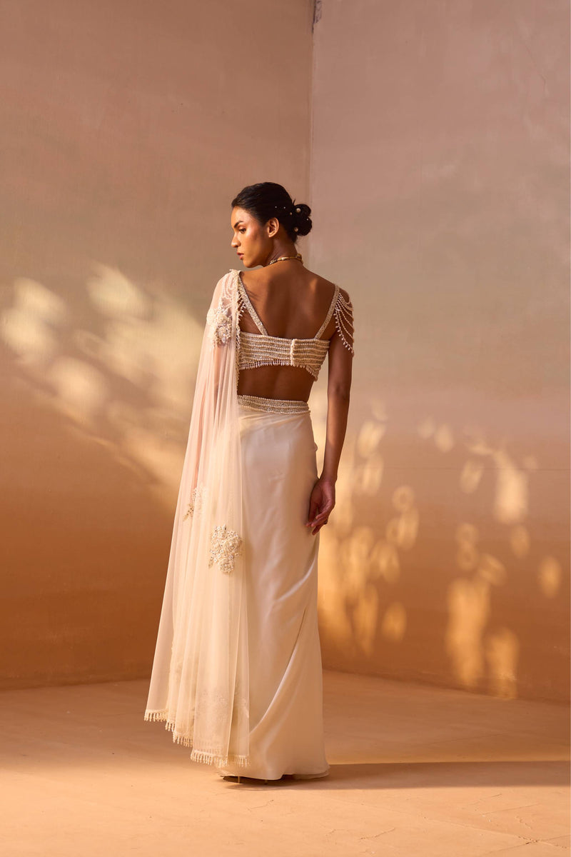 IVORY PEARL WORKED DRAPED SAREE