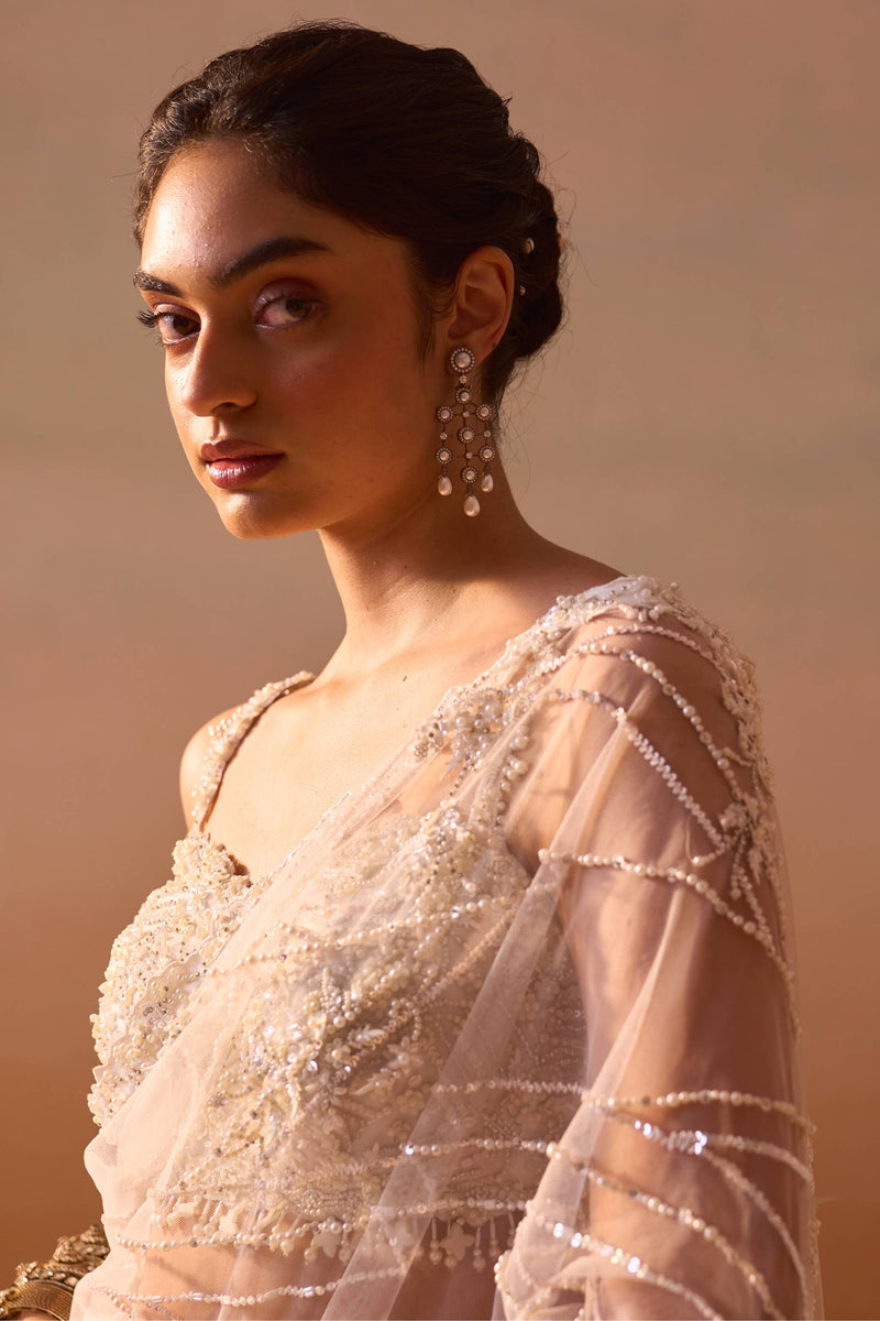 WHITE NET SAREE