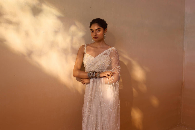 WHITE NET SAREE