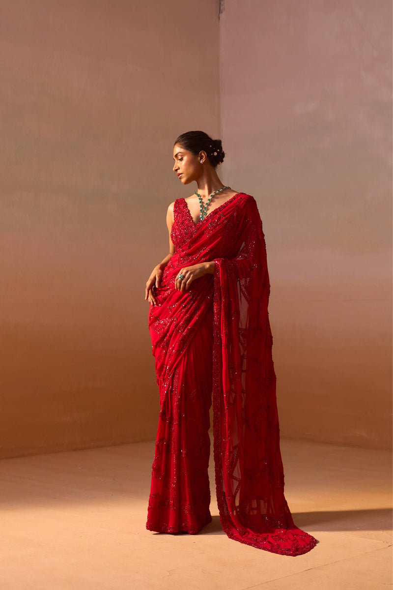 RED HEAVY GEORGETTE SAREE