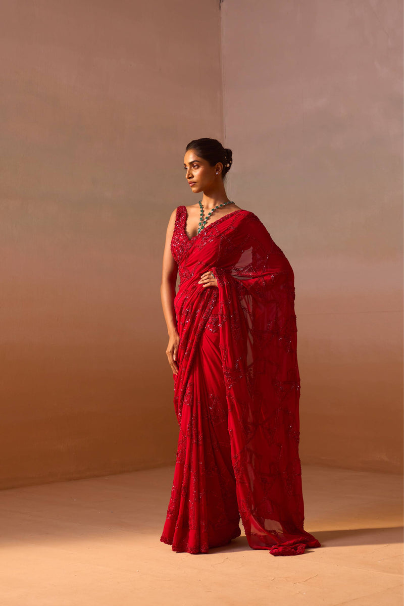 RED HEAVY GEORGETTE SAREE