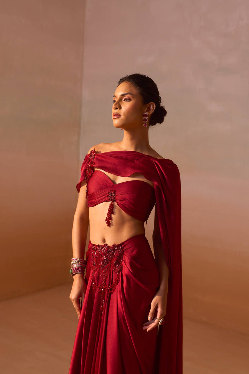 MAROON DRAPED SAREE