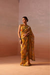 YELLOW PRINTED ORGANZA SAREE