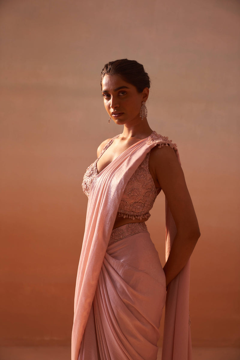 ROSE PINK DRAPED SAREE