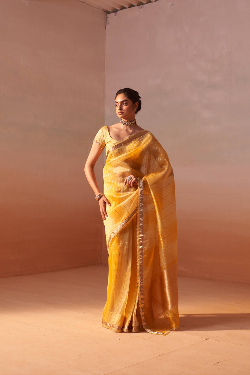 YELLOW ORGANZA SAREE