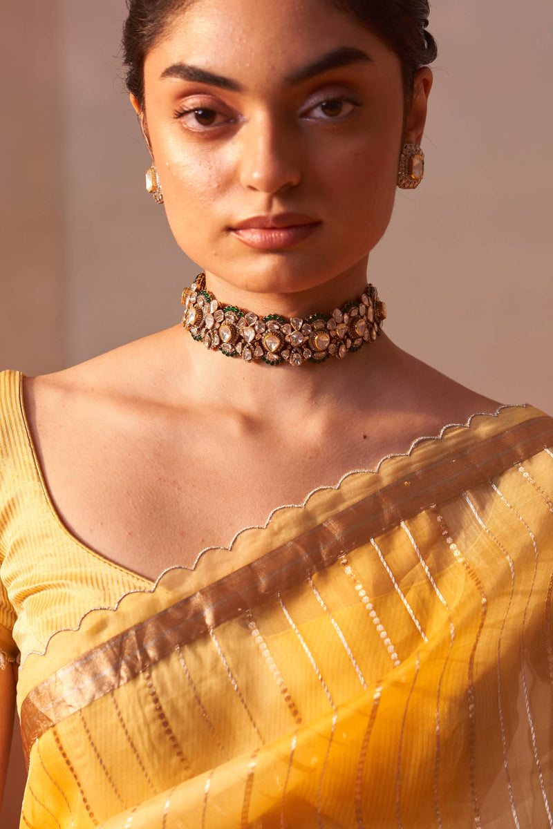 YELLOW ORGANZA SAREE