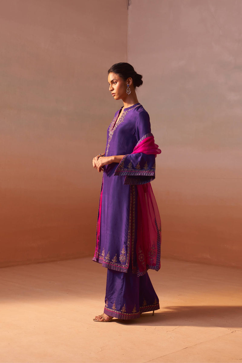 PURPLE PALAZO SET WITH FUCHSIA DUPATTA