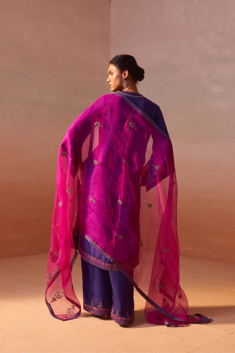 PURPLE PALAZO SET WITH FUCHSIA DUPATTA