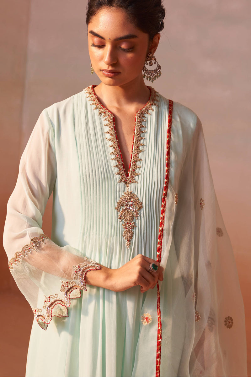 AQUA GREEN ANARKALI SUIT SET