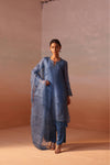 MID BLUE ORGANZA SUIT SET