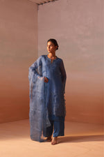 MID BLUE ORGANZA SUIT SET