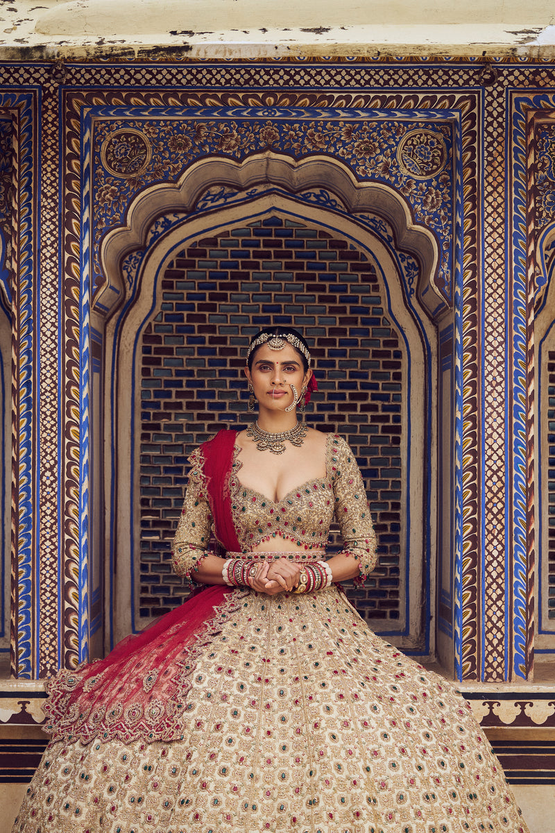 GOLD TISSUE LEHENGA CHOLI SET With RED DUPATTA 6XL / With Belt / With Extra Veil GOLD TISSUE LEHENGA CHOLI SET With RED DUPATTA 6XL / With Belt / With Extra Veil