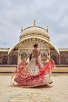 GOLD TISSUE LEHENGA CHOLI WITH A PEACH  TISSUE  DUPATTA