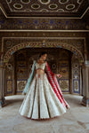 SILVER TISSUE LEHENGA CHOLI SET WITH AQUA NET DUPATTA