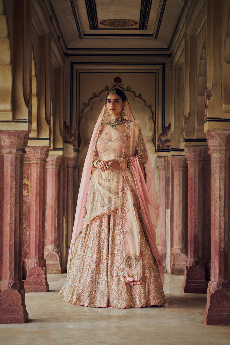 PEACH TULLE LEHENGA CHOLI AND DUPATTA