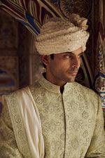 MINT GREEN RAW SILK SHERWANI WITH IVORY KURTA AND TROUSER