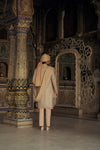 PEACH RAW SILK SHERWANI WITH KURTA AND TROUSER