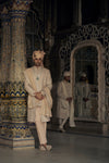 PEACH RAW SILK SHERWANI WITH KURTA AND TROUSER