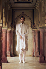 BLUSH RAW SILK SHERWANI WITH KURTA AND TROUSE