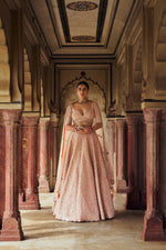 PEACH TAFETTA SILK LEHENGA CHOLI SET WITH A TULLE DUPATTA