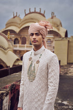 NUDE RAW SILK SHERWANI WITH KURTA CHRIDAR