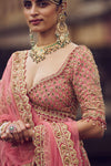 ROSE PINK RAW SILK LEHENGA CHOLI WITH NET DUPATTA