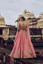 ROSE PINK RAW SILK LEHENGA CHOLI WITH NET DUPATTA