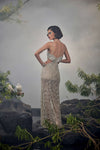 Silver beaded cutout gown with slit