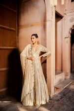 Floor Length Georgette Anarkali Gown with Striped Embroidery Pattern