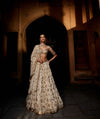 A gold georgette lehenga with georgette dupatta