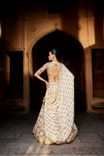 A gold georgette lehenga with georgette dupatta