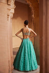 An Aqua Green Organza Lehenga with dupatta