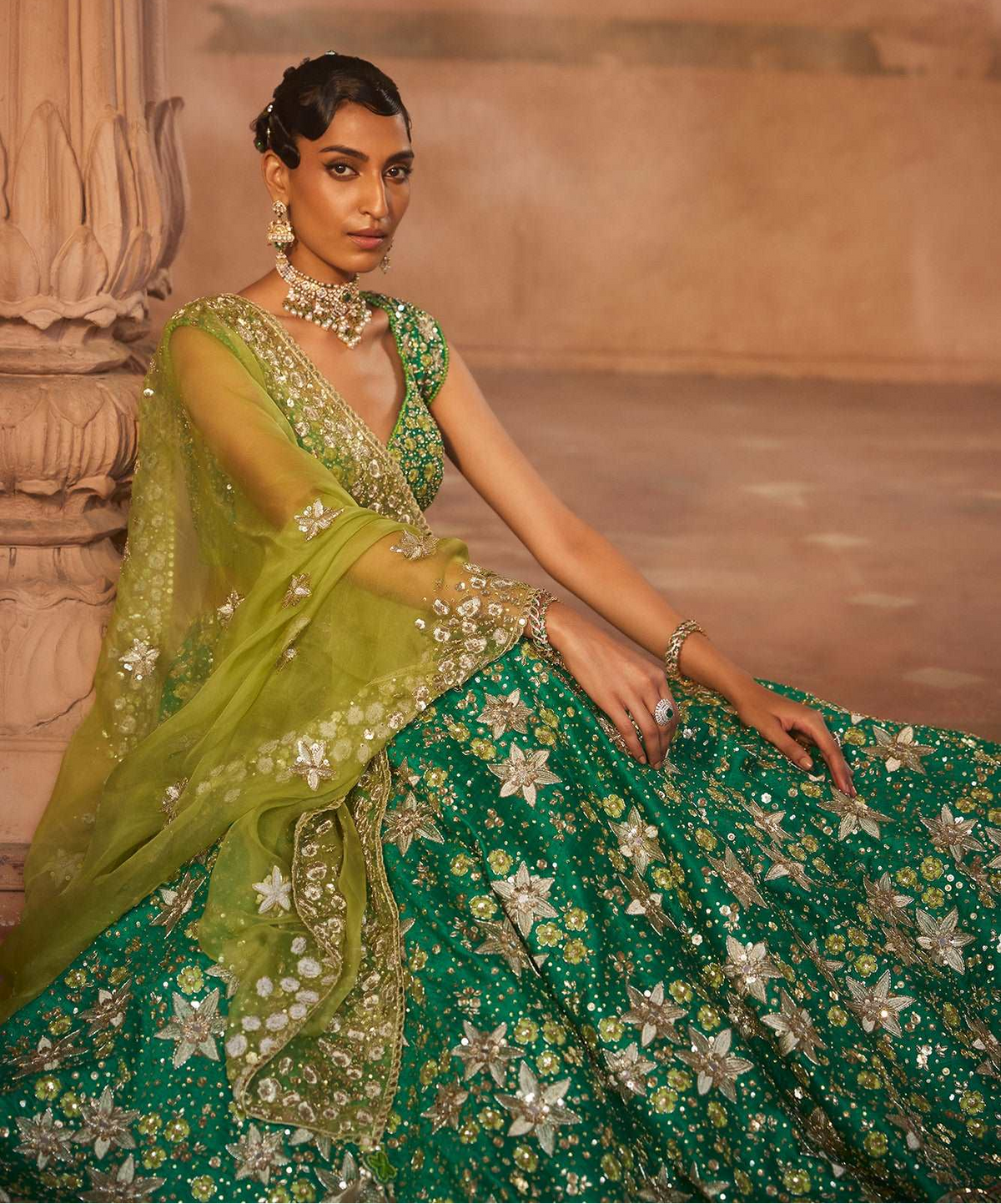 green bridal lehenga