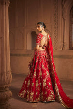 A Red  raw silk lehenga with Georgette Duptta