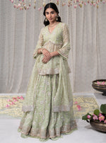 Green Rajnigandha Short Anarkali with Rajnigandha Lehenga