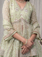 Green Rajnigandha Short Anarkali with Rajnigandha Lehenga