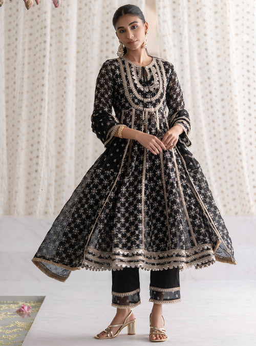 Black Rasiya Anarkali Kurta with Rasiya Pants