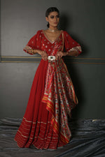 Textured georgette anarkali , pure silk printed dupatta