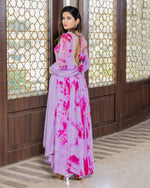 Bulbul -Mauve tie and dye hand embroidered anarkali set