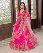 Gulaabo-Rani pink tie and dye hand embroidered lehenga set