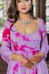 Bulbul -Mauve tie and dye hand embroidered anarkali set