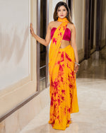 Marie -Mustard yellow tie and dye saree with rani pink bustier