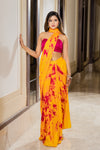 Marie -Mustard yellow tie and dye saree with rani pink bustier